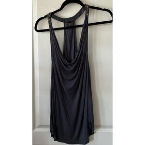 Haute Hippie Dark Blue Navy Embellished T-back Strap Tank Top Blouse Small